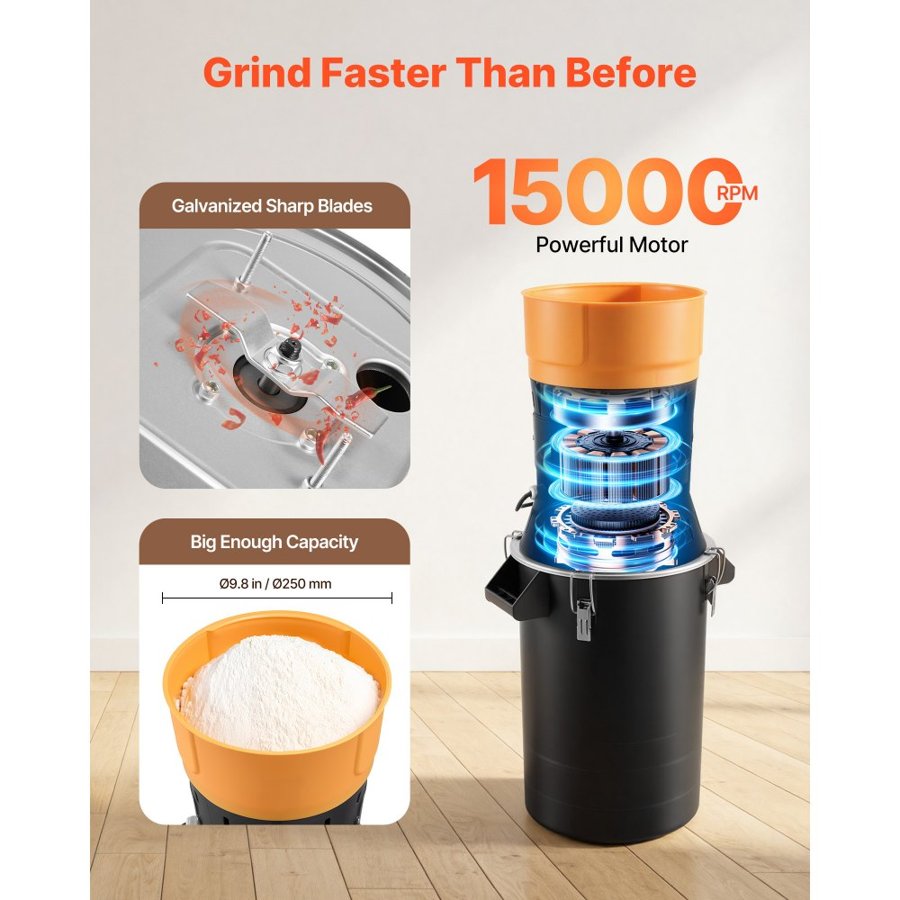 VEVOR Electric Grain Mill Grinder for Home – 600W, 25L