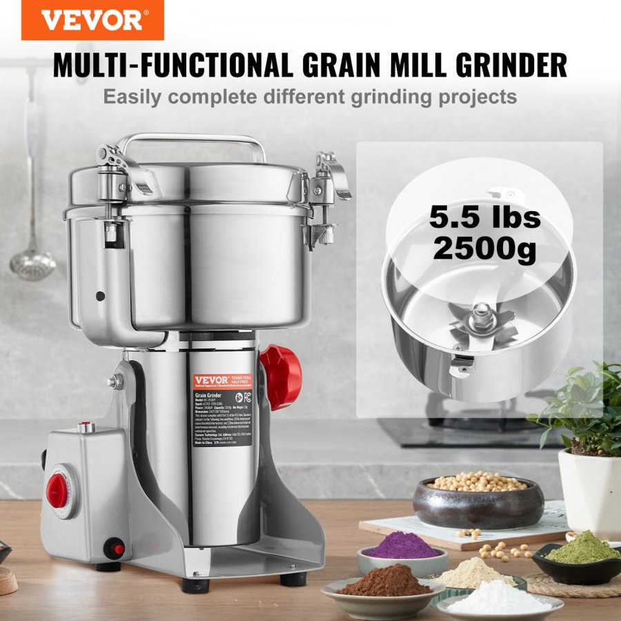 VEVOR Electric Grain Grinder Machine – 3400W, 2500g Swing