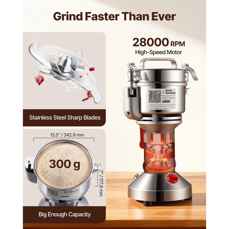 VEVOR Stainless Steel Pulverizer Machine – 1500W, 300g