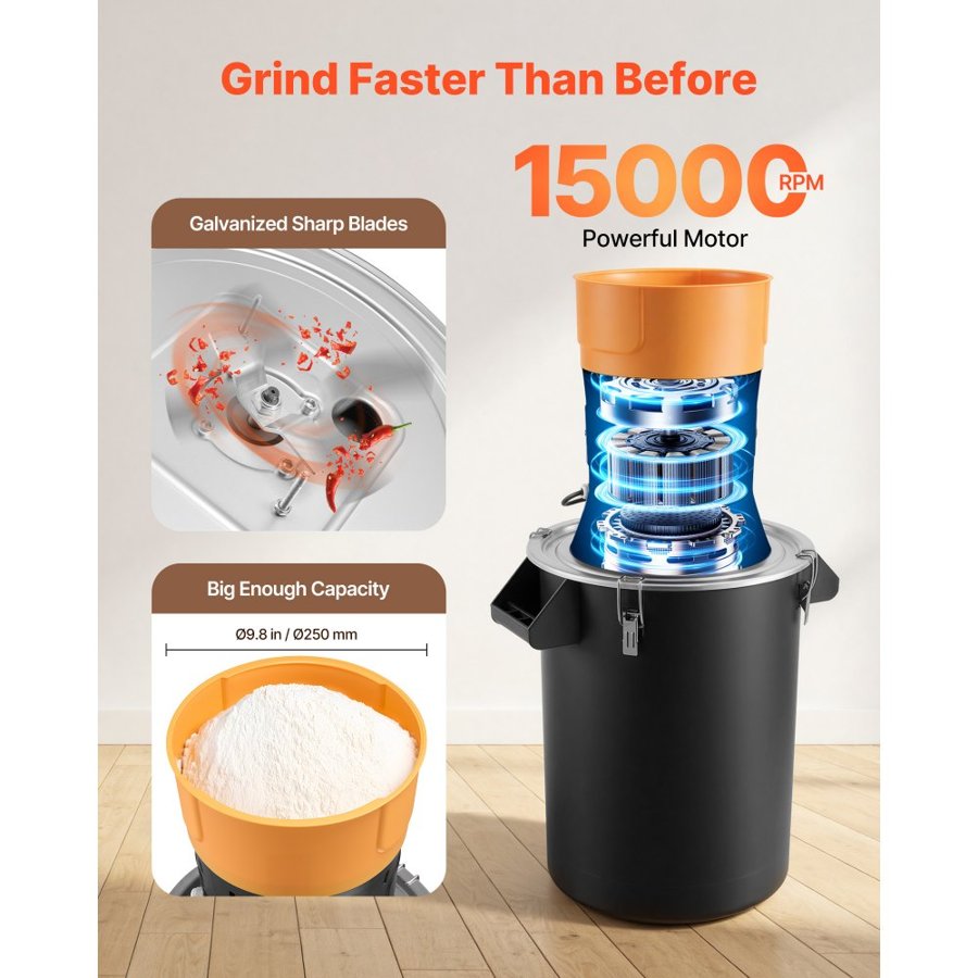 VEVOR Commercial Electric Grain Mill – 600W, 53L, 15000RPM