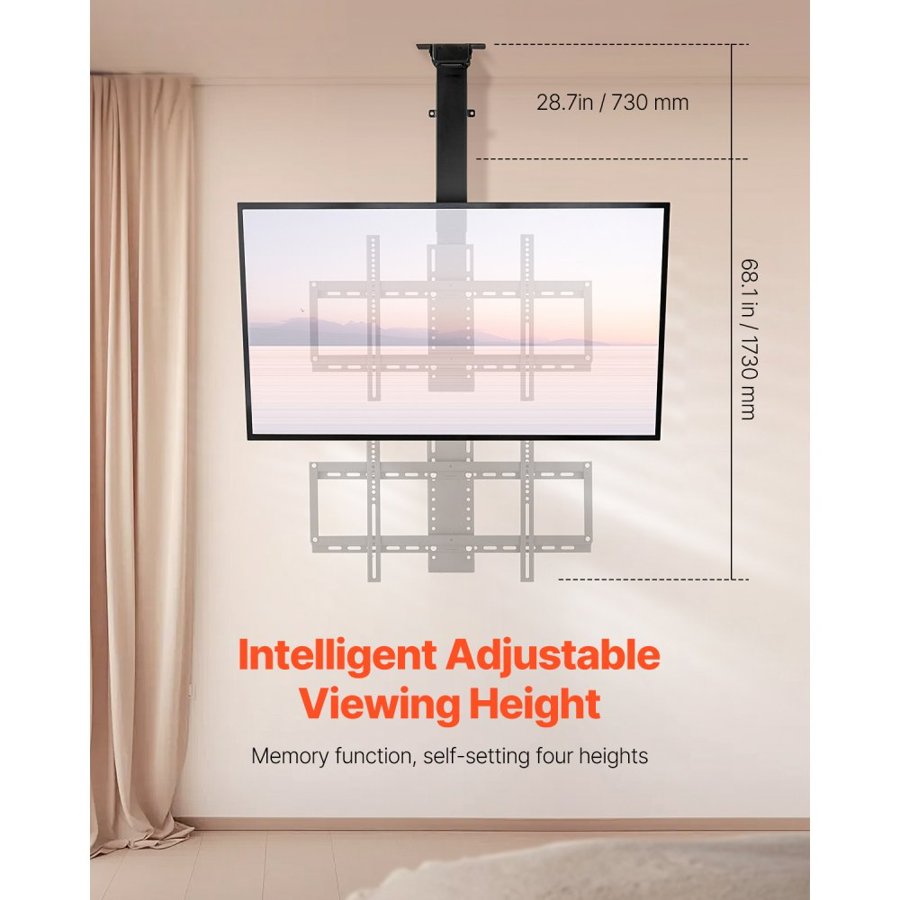 VEVOR Motorized Ceiling TV Mount, TV Wall Mount for 32 to 55 Inch TV, Electric Adjustable Ceiling TV Mount, Motorized Flip Down TV Mount Bracket with Max VESA 24 x 16 in, Fits TVs Up to 120 lbs