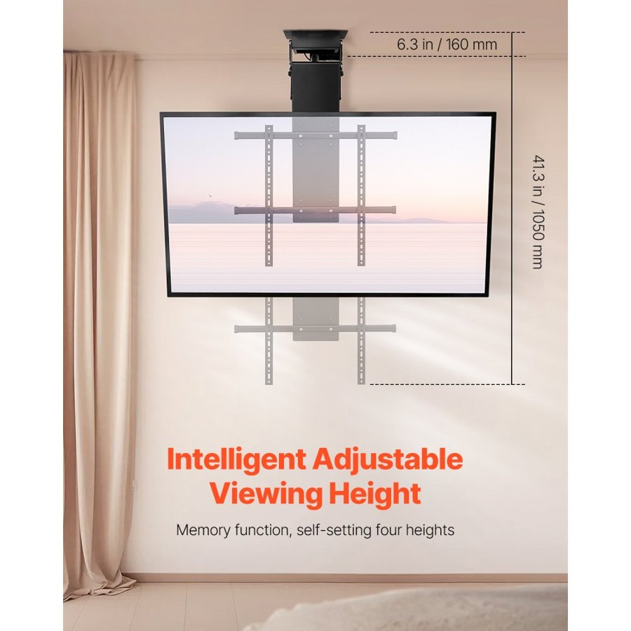 VEVOR Motorized Ceiling TV Mount, TV Wall Mount for 32 to 70 Inch TV, Electric Adjustable Ceiling TV Mount, Motorized Flip Down TV Mount Bracket with Max VESA 24 x 24 in, Fits TVs Up to 110 lbs