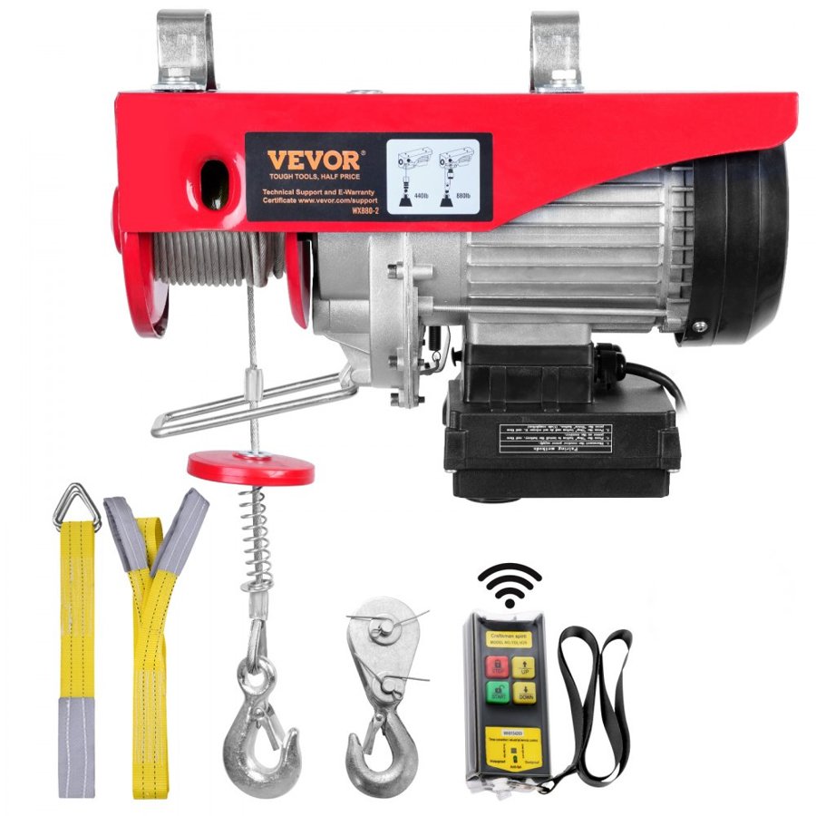 VEVOR Electric Wire Rope Hoist – 880 lbs, 850W