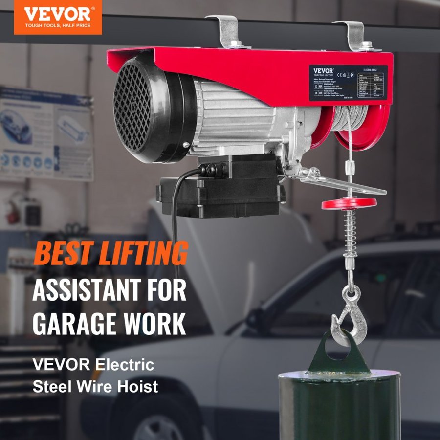 VEVOR Electric Wire Rope Hoist – 880 lbs, 850W
