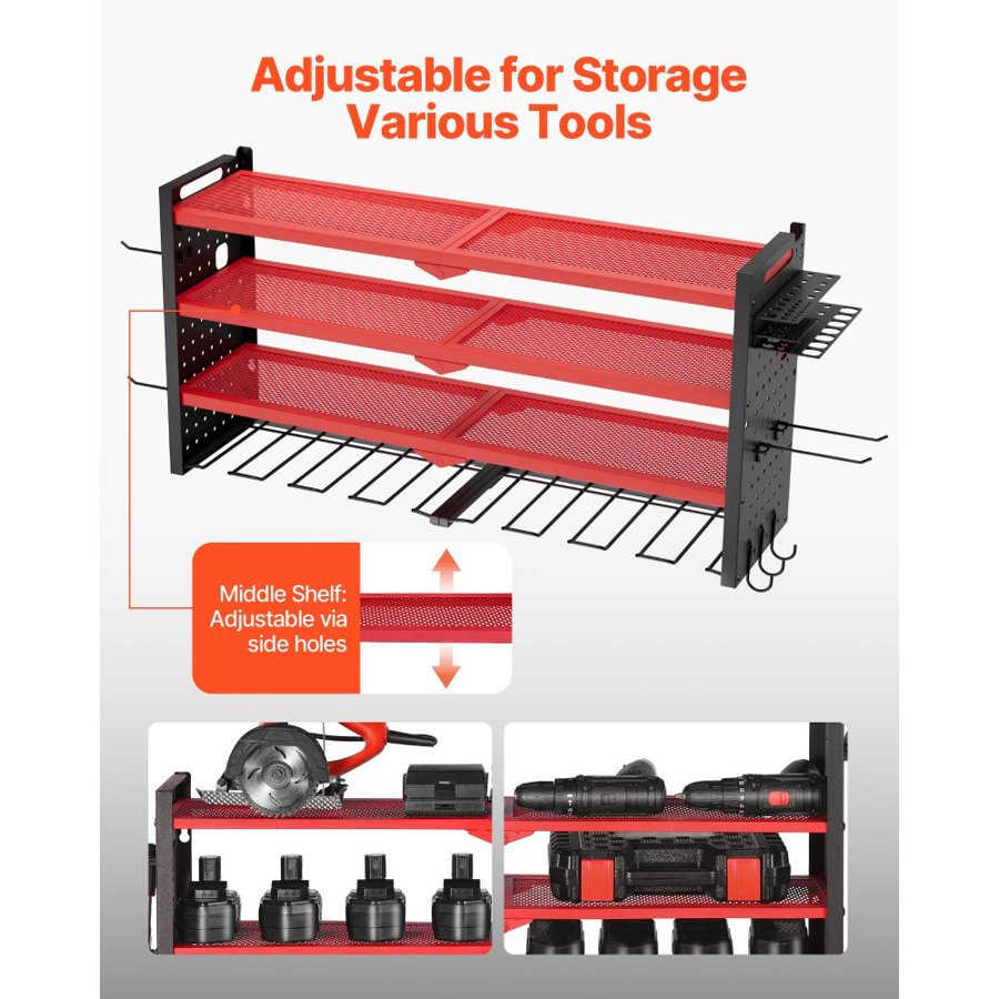 VEVOR Tool Holder for Wall – 4-Tier Rack, 8 Drill Slots