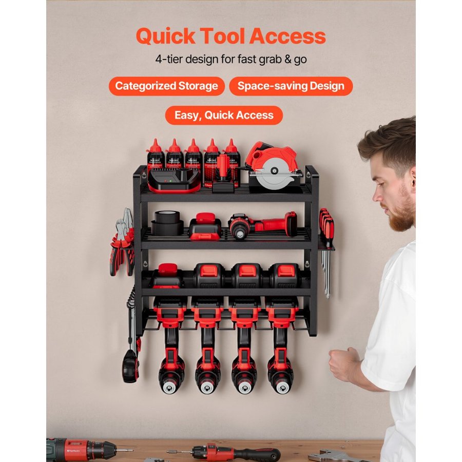 VEVOR Wall Mount Power Tool Organizer - 4-Layer, 50+ Tools