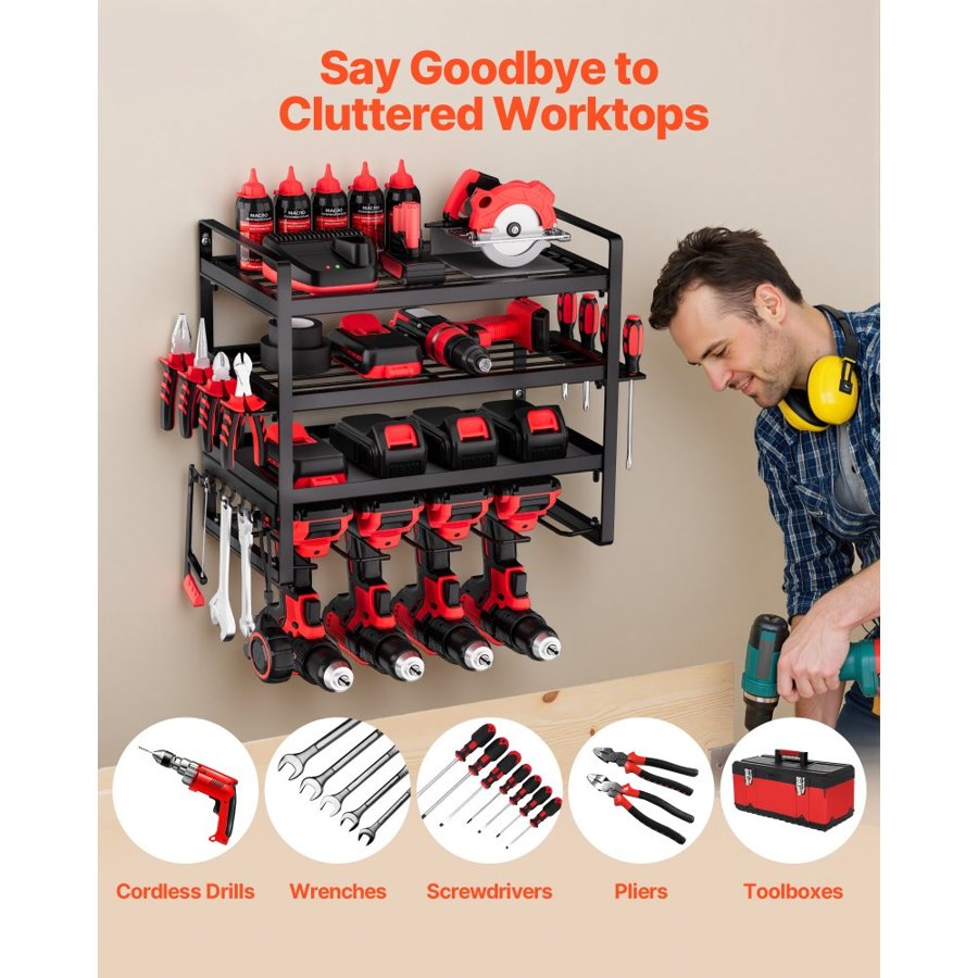 VEVOR Wall Mount Power Tool Organizer - 4-Layer, 50+ Tools
