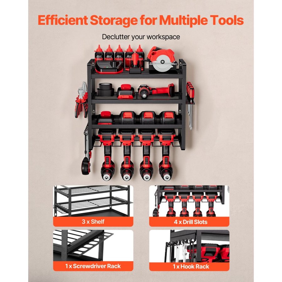VEVOR Wall Mount Power Tool Organizer - 4-Layer, 50+ Tools