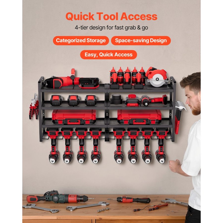 VEVOR Wall Mounted Power Tool Organizer – 4-Layer Rack
