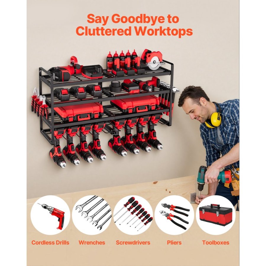 VEVOR Wall Mounted Power Tool Organizer – 4-Layer Rack