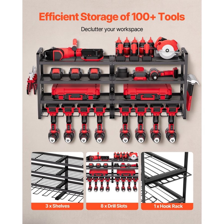 VEVOR Wall Mounted Power Tool Organizer – 4-Layer Rack