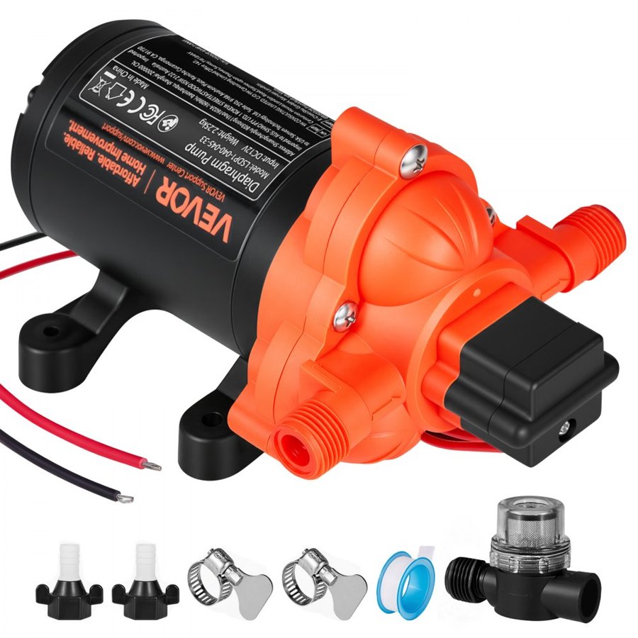 VEVOR 12V RV Water Pump - 4 GPM, 40 PSI, 1/2 Inch Hose