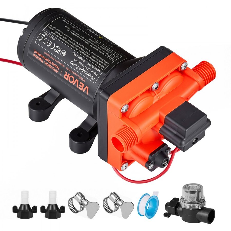 VEVOR 12 Volt RV Water Pump – 5 GPM, 70 PSI, 4-Chamber