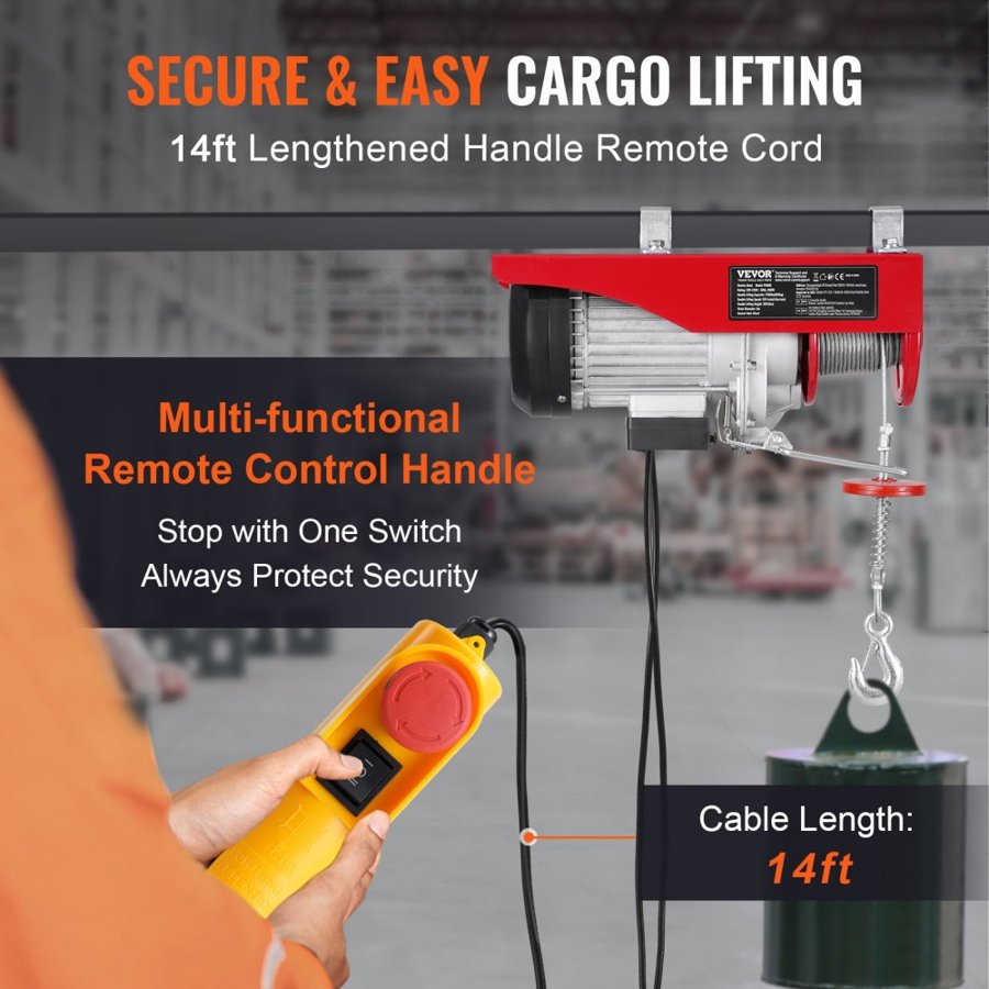 VEVOR Electric Garage Hoist – 1760 lbs, 14 ft Wired Remote
