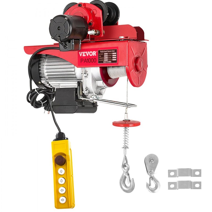 VEVOR Wire Rope Electric Hoist with Trolley – 2200lbs, 1800W
