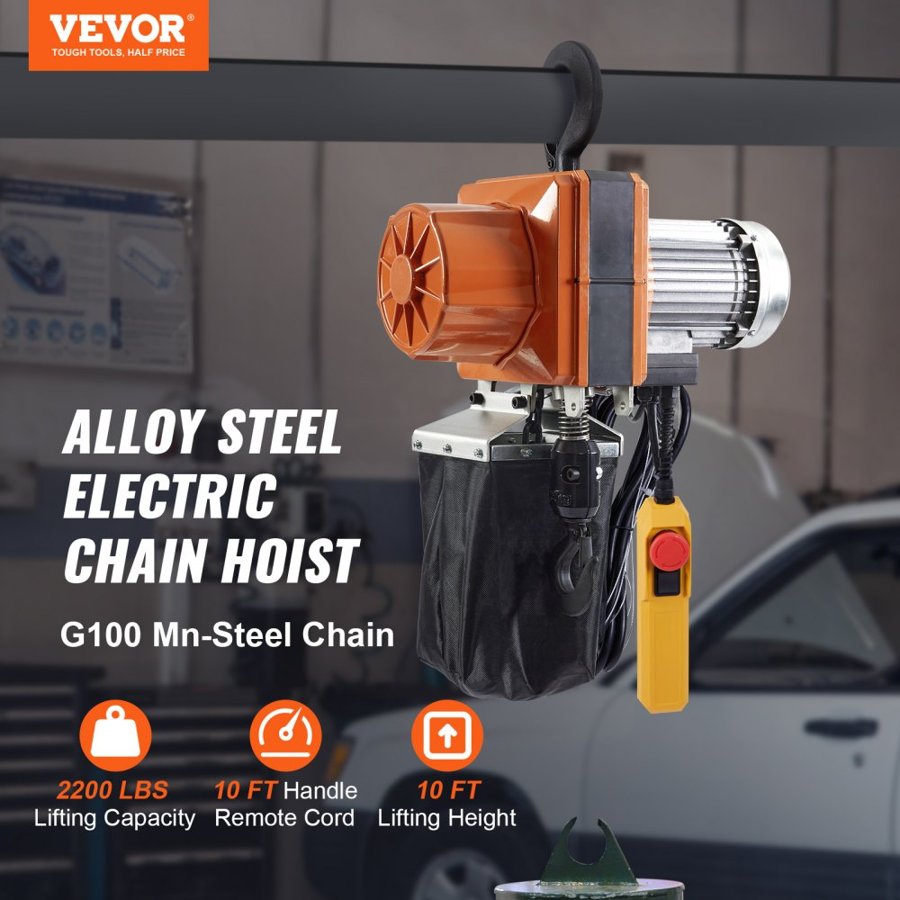 VEVOR Overhead Crane Chain Hoist – 2200 lbs, 10 ft, 230V