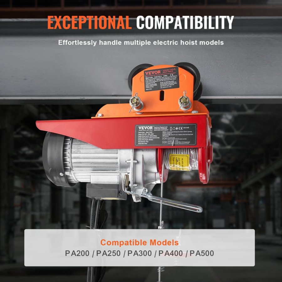 VEVOR Electric Hoist Manual Trolley, 499 kg/0.5 Ton Capacity for PA200 PA250 PA300 PA400 PA500, Push Beam Trolley with Dual Wheels, 6 cm-12 cm Adjustable Flange Width for Straight Curved I Beam