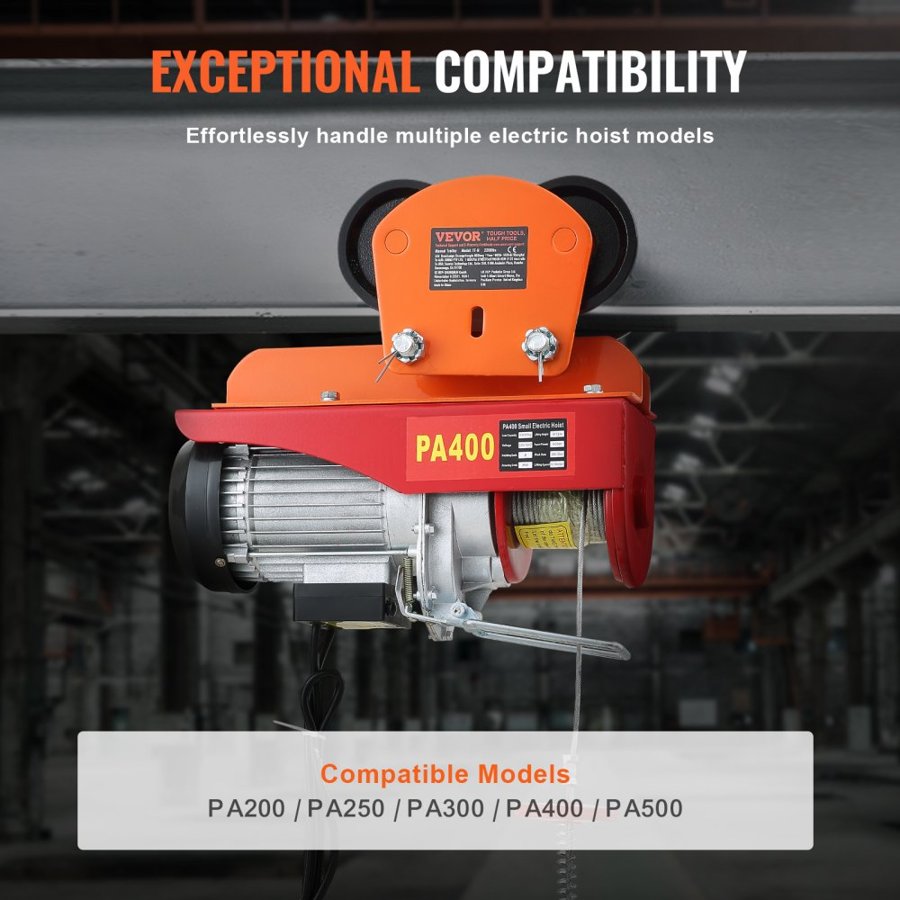 VEVOR Electric Hoist Manual Trolley, 998 kg/1 Ton Capacity for PA200 PA250 PA300 PA400 PA500, Push Beam Trolley with Dual Wheels, 6.8 cm-11 cm Adjustable Beam Flange Width for Straight Curved I Beam