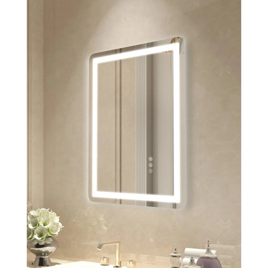VEVOR LED Bathroom Mirror, 50 x 70 cm LED Bathroom Vanity Mirror with Frontlit and Backlit, Anti-Fog Memory Mirror with Lights, Stepless 3 Colors Temperature Dimmable Bathroom Mirror, Wall Mounted