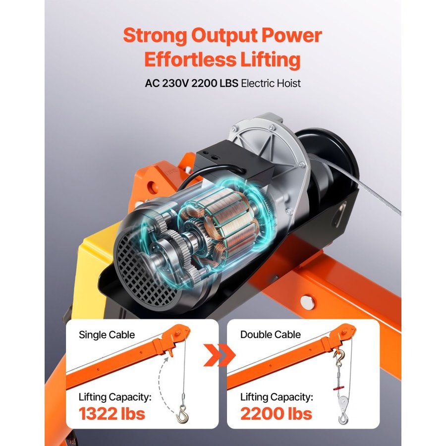 VEVOR Electric Truck Crane, 998 kg Pickup Truck Crane with 998 kg Electric Hoist, 360° Rotating Telescopic Boom, Premium Galvanized Steel, Foldable Pickup Bed Jib Hoist for Machine Lumber Lifting