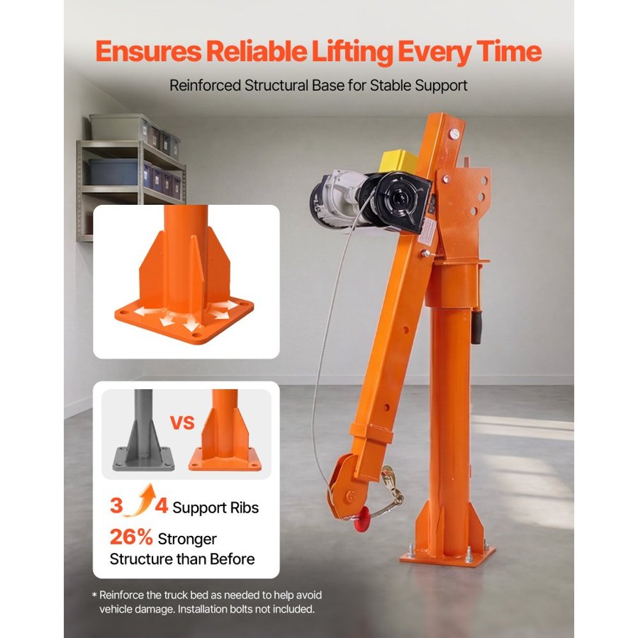 VEVOR Electric Truck Crane, 998 kg Pickup Truck Crane with 998 kg Electric Hoist, 360° Rotating Telescopic Boom, Premium Galvanized Steel, Foldable Pickup Bed Jib Hoist for Machine Lumber Lifting