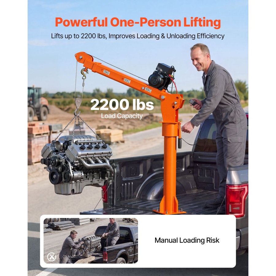VEVOR Electric Truck Crane, 998 kg Pickup Truck Crane with 12V Electric Winch, 360° Rotating Telescopic Boom, Premium Galvanized Steel, Foldable Pickup Bed Jib for Machine Lumber Attic Lifting