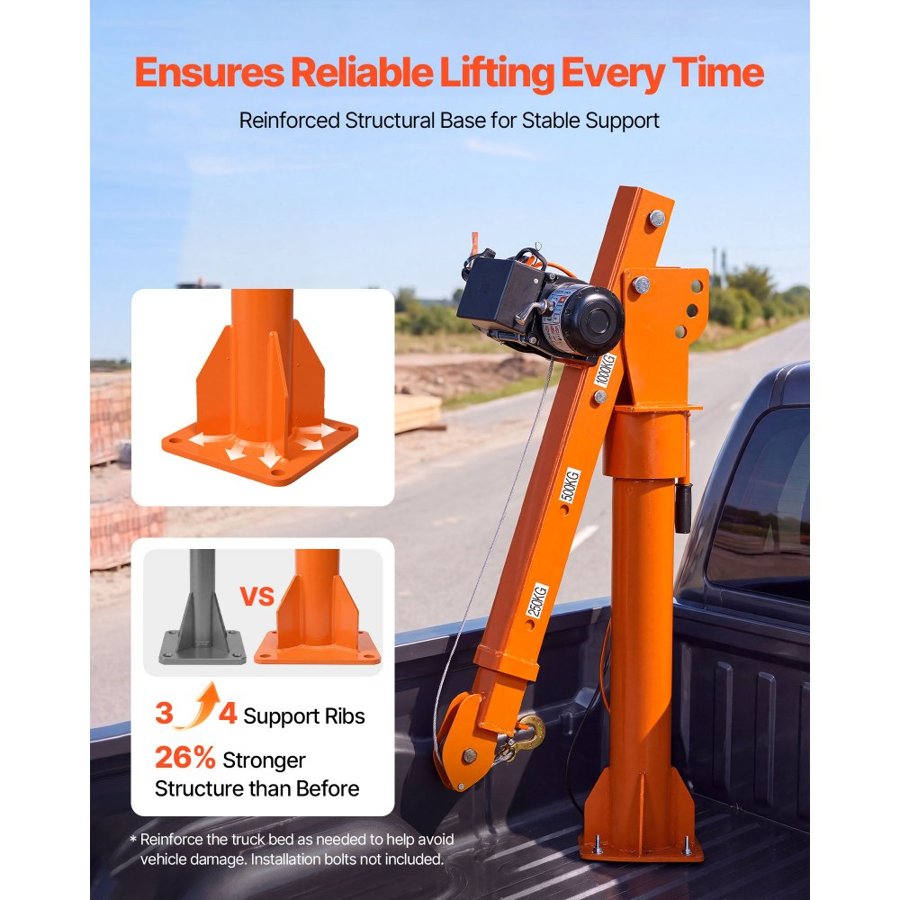 VEVOR Electric Truck Crane, 998 kg Pickup Truck Crane with 12V Electric Winch, 360° Rotating Telescopic Boom, Premium Galvanized Steel, Foldable Pickup Bed Jib for Machine Lumber Attic Lifting