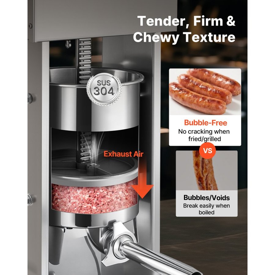 VEVOR Electric Sausage Stuffer, 33 LBS / 15 L Vertical Meat Stuffer, Stepless Speed Control and Foot Pedal, Stainless Steel Heavy Duty Sausage Filler with 4 Stuffing Tubes, for Commercial & Home Use