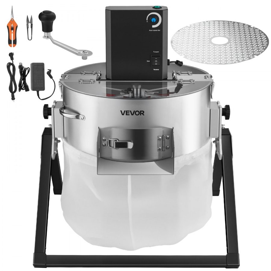 VEVOR Electric Bud Leaf Trimmer, 2-in-1 Manual & Electric, 370 mm Bud Trimmer with Sharp Stainless Steel Blades, Bracket Type Wet Dry Hydroponic Cutting Machine with Dry Grate, for Plant Buds Flowers