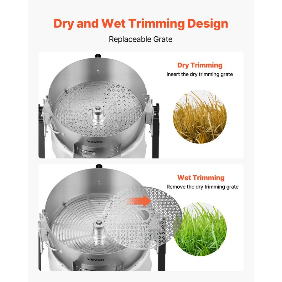 VEVOR Electric Bud Leaf Trimmer, 2-in-1 Manual & Electric, 370 mm Bud Trimmer with Sharp Stainless Steel Blades, Bracket Type Wet Dry Hydroponic Cutting Machine with Dry Grate, for Plant Buds Flowers