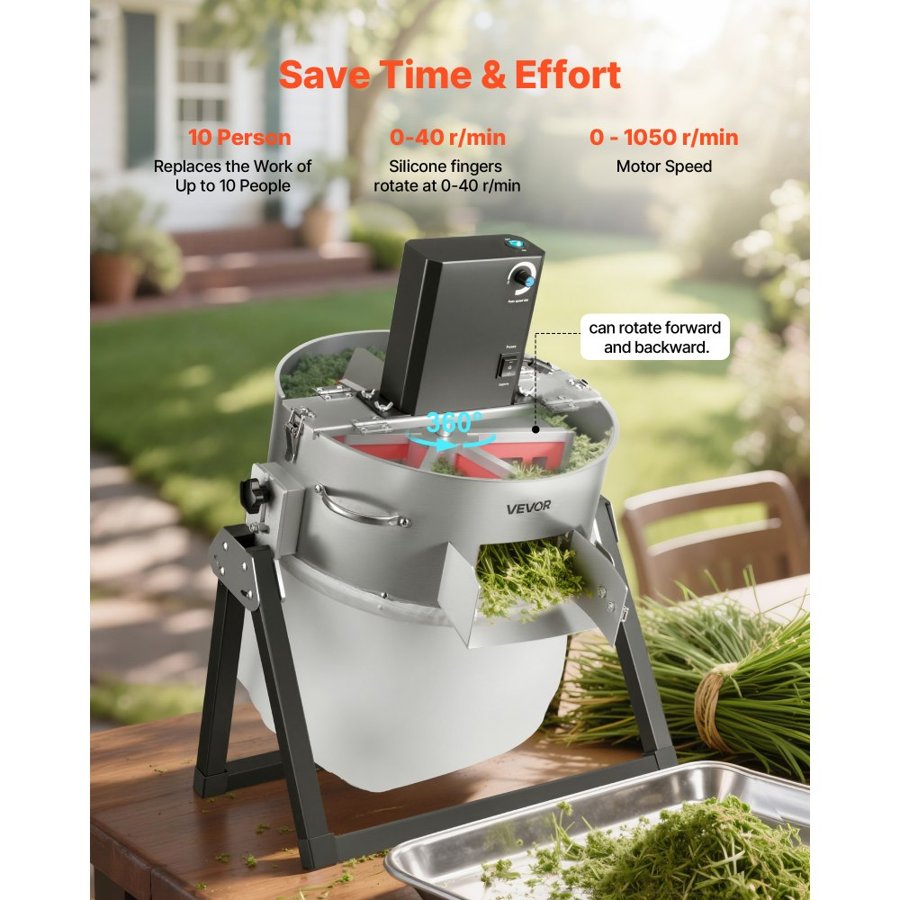 VEVOR Electric Bud Leaf Trimmer, 2-in-1 Manual & Electric, 370 mm Bud Trimmer with Sharp Stainless Steel Blades, Bracket Type Wet Dry Hydroponic Cutting Machine with Dry Grate, for Plant Buds Flowers