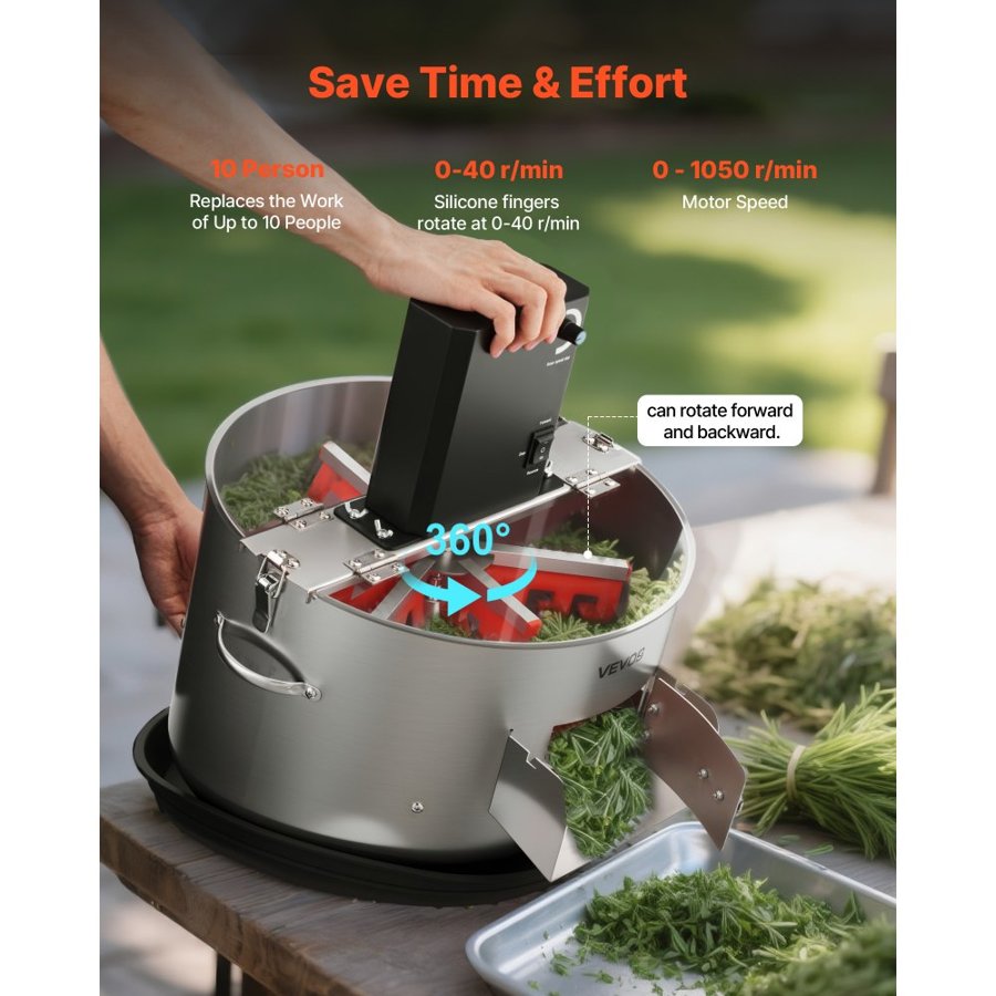 VEVOR Electric Bud Leaf Trimmer, 2-in-1 Manual & Electric, 370mm  Bud Trimmer with Stainless Steel Blades, Visual Cutting, Wet & Dry Hydroponic Cutting Machine with Tray, for Plant Buds Flowers