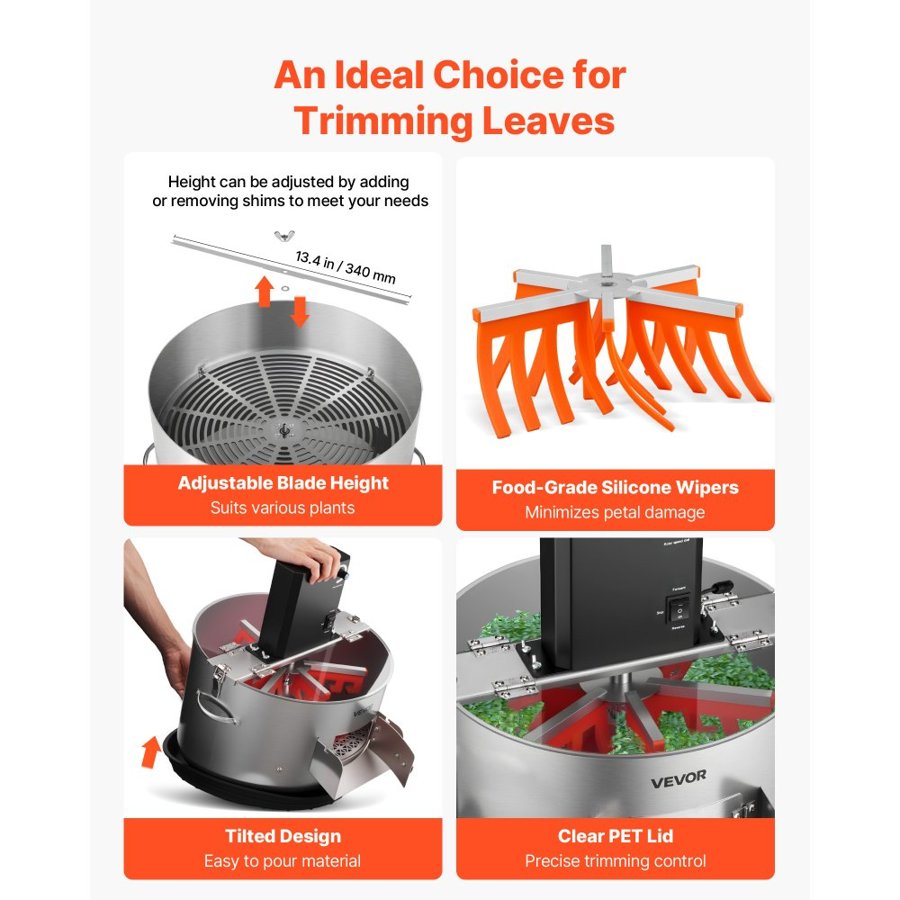 VEVOR Electric Bud Leaf Trimmer, 2-in-1 Manual & Electric, 370mm  Bud Trimmer with Stainless Steel Blades, Visual Cutting, Wet & Dry Hydroponic Cutting Machine with Tray, for Plant Buds Flowers