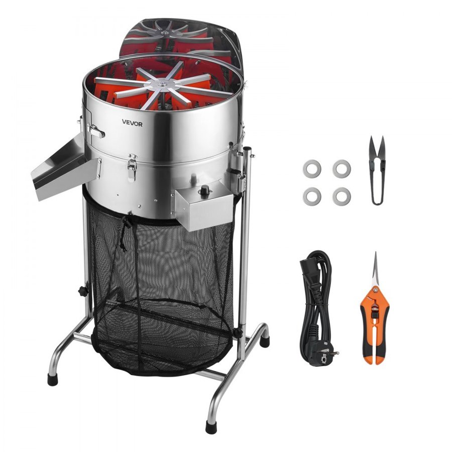 VEVOR Electric Bud Leaf Trimmer, 415mm Tiltable Bud Trimmer with Sharp Stainless Steel Blades, Adjustable Speed, Hydroponic Cutting Machine with Collection Bag Hand Pruner & Scissors, for Leaves Buds