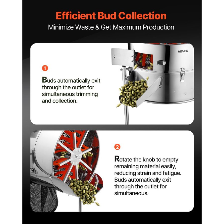 VEVOR Electric Bud Leaf Trimmer, 415mm Tiltable Bud Trimmer with Sharp Stainless Steel Blades, Adjustable Speed, Hydroponic Cutting Machine with Collection Bag Hand Pruner & Scissors, for Leaves Buds