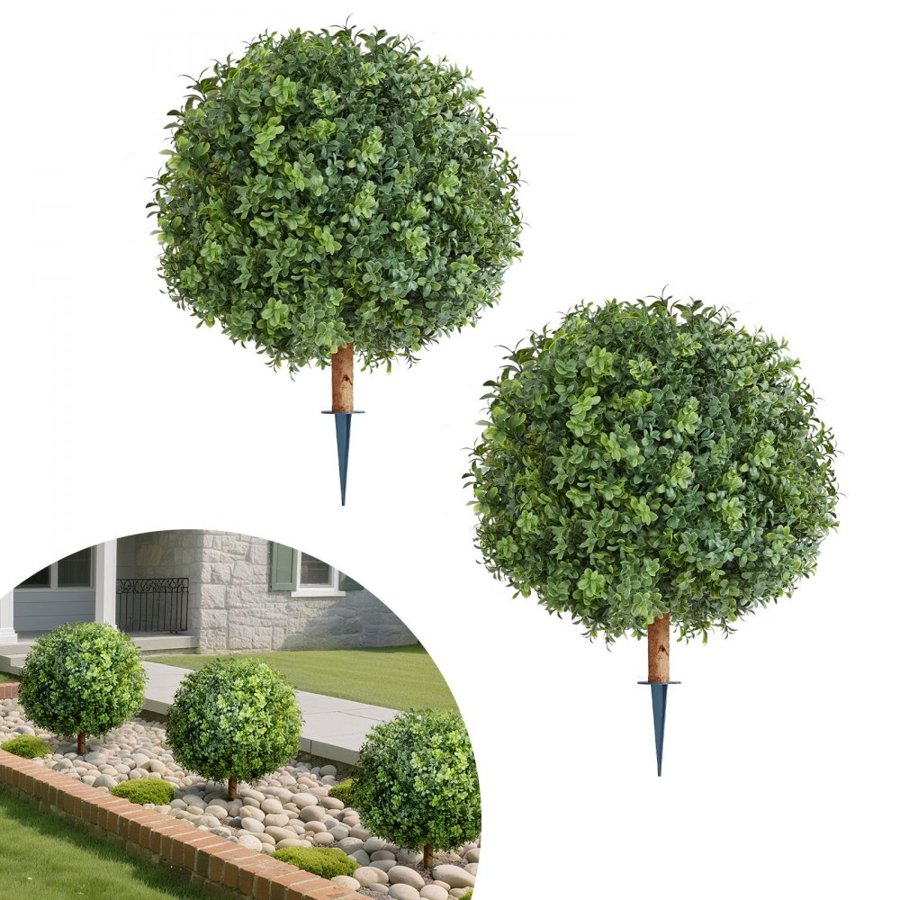 VEVOR Artificial Topiary Boxwood Trees – 22 Inch, 2 Set