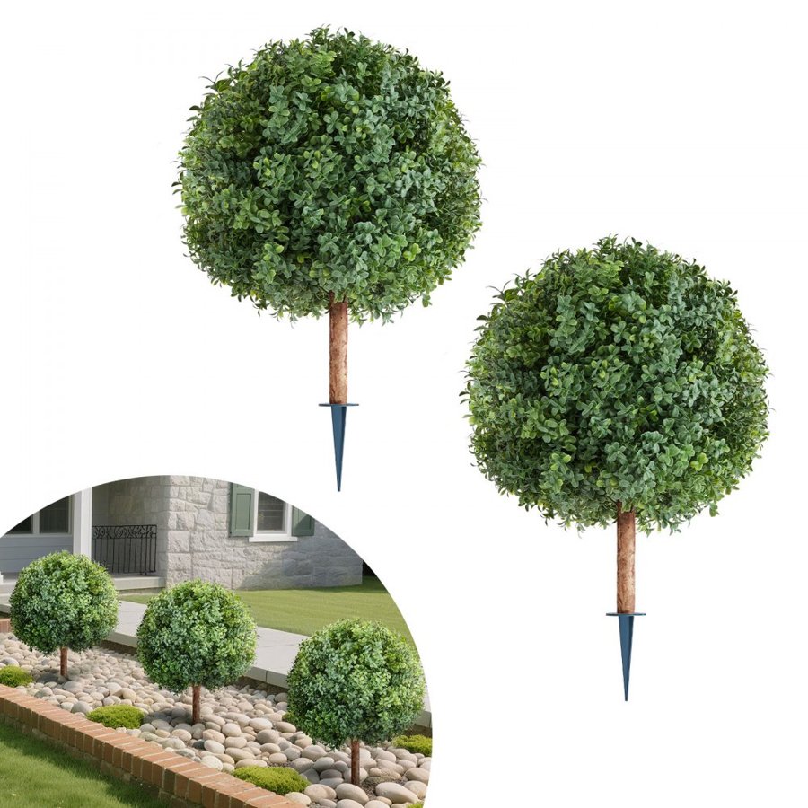 VEVOR Artificial Boxwood Trees – 27 Inch, 2 Set, PE Leaves