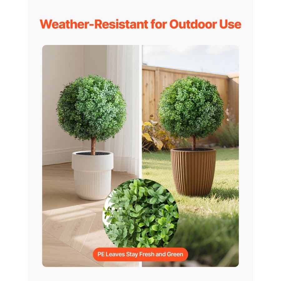 VEVOR Artificial Boxwood Trees – 27 Inch, 2 Set, PE Leaves