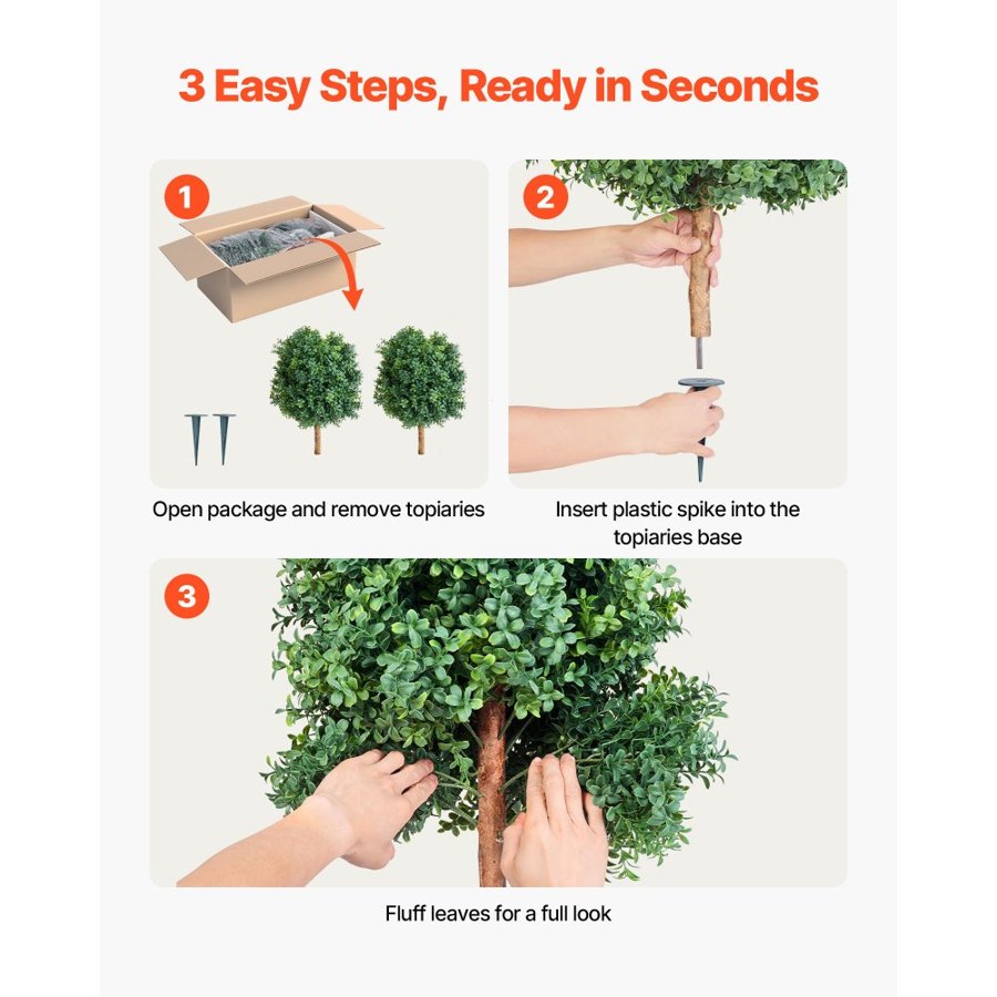 VEVOR Artificial Boxwood Trees – 27 Inch, 2 Set, PE Leaves