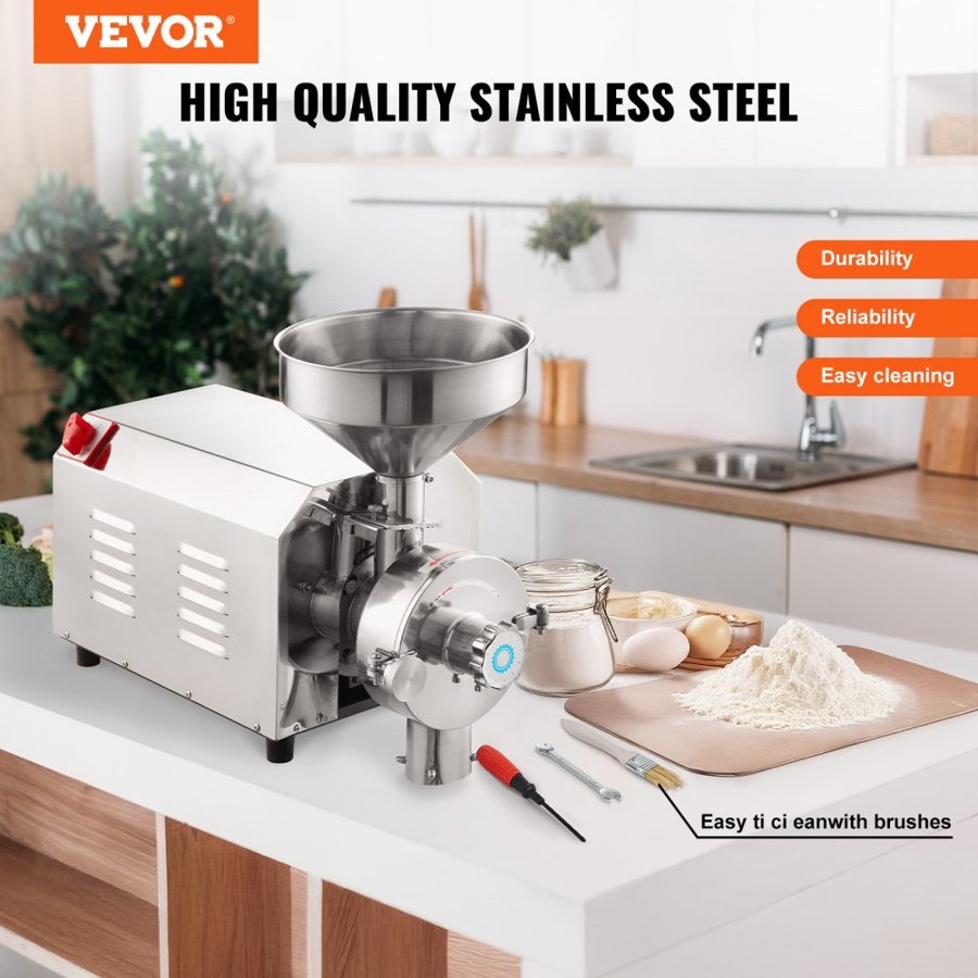 VEVOR Grain Mill Grinder – 3000W, 100kg/h, Stainless Steel
