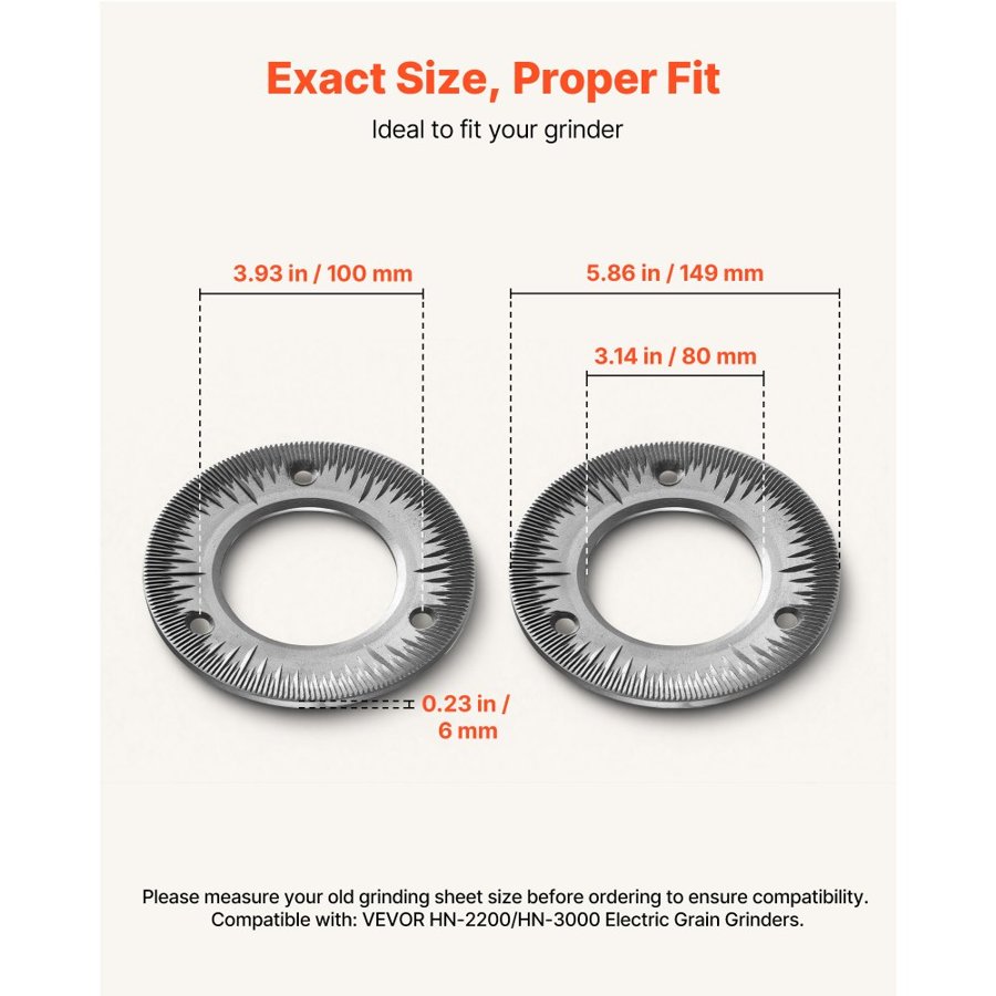 VEVOR 2PCS Grinding Sheets for Electric Grain Mill Grinder, Cast Iron Dry Grinding Discs, Replacement Grinding Plates Compatible with VEVOR HN-2200, HN-3000 Corn Spice Mill Grinder