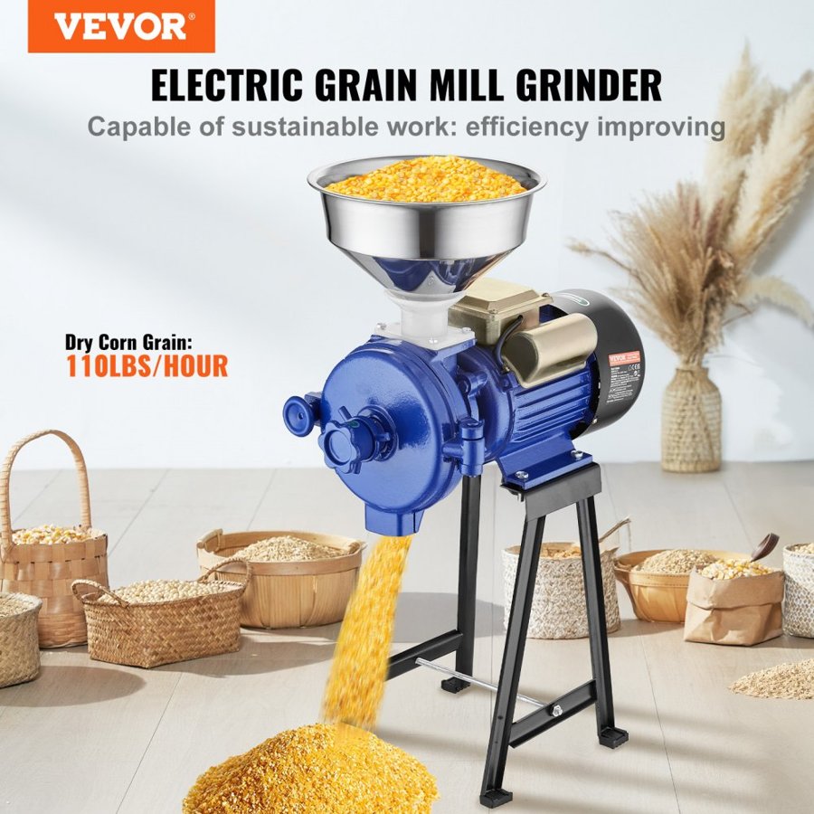 VEVOR Commercial Corn Mill Grinder – 3000W, Cast Iron Plates