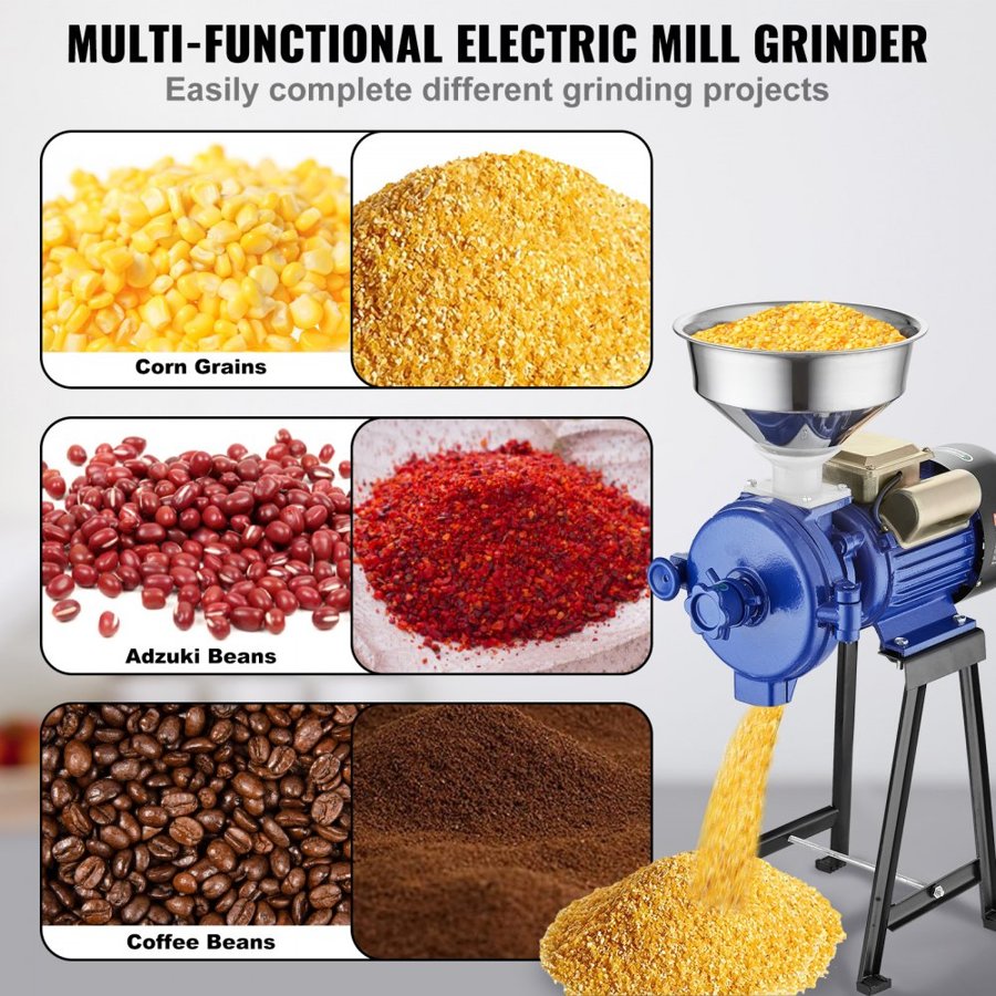 VEVOR Commercial Corn Mill Grinder – 3000W, Cast Iron Plates