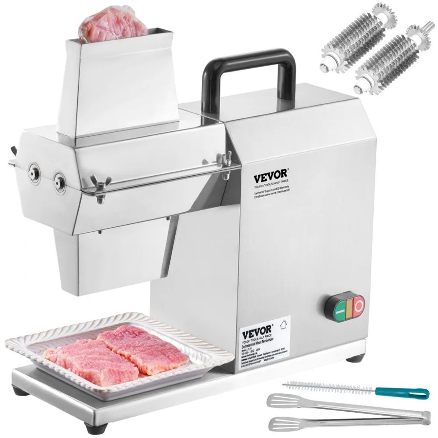 VEVOR Commercial Meat Tenderizer, Heavy Duty Stainless Steel Kitchen Tool with Handle, Meat Tong, and Cleaning Brush, 450W Electric Meat Tenderizer Machine for Beef, Turkey, Chicken, Pork, and Fish