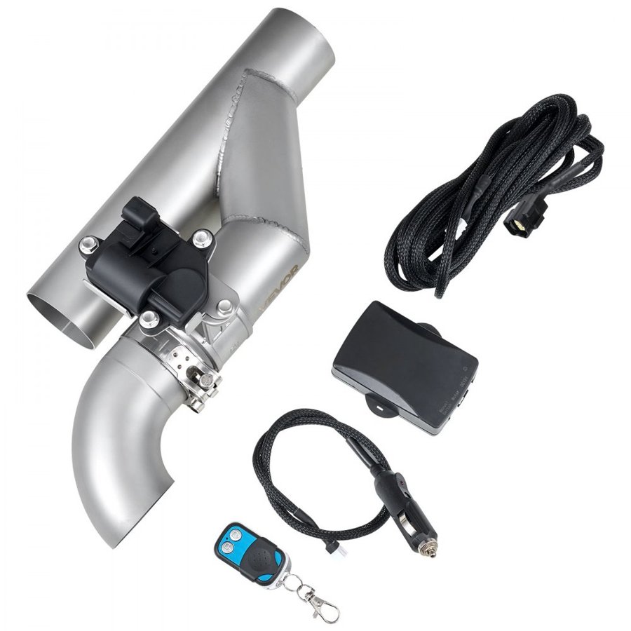 VEVOR Electric Exhaust Cutout, 63.5 mm Universal Stainless Steel Exhaust Valve Kit with One Controller Remote Kit, Cut Out Valve, Y Pipe, Remote Control & Box, Fits Trucks, Sedans, Sports Cars, SUVs