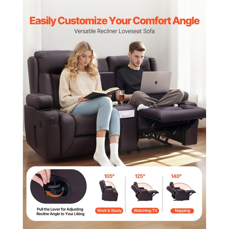 VEVOR Leather Sofa Loveseat Recliner – 330LBS, 105°–140°
