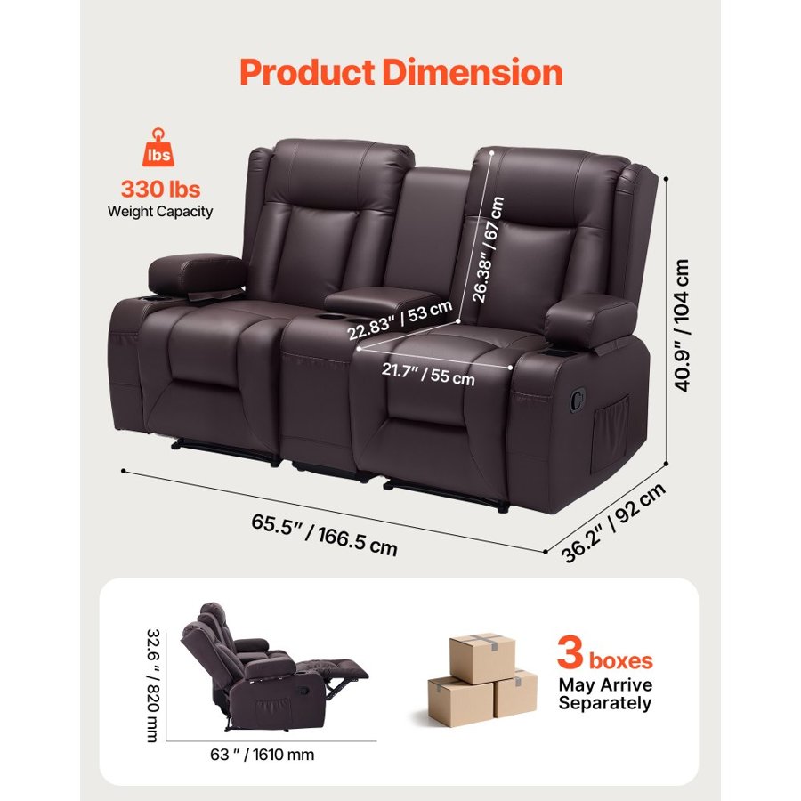 VEVOR Leather Sofa Loveseat Recliner – 330LBS, 105°–140°