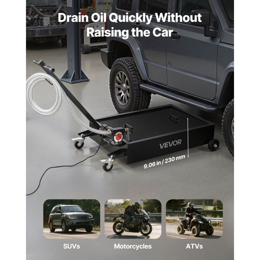 VEVOR Rolling Oil Drain Pan – 15 Gallon, 12V, 7.2 ft Hose
