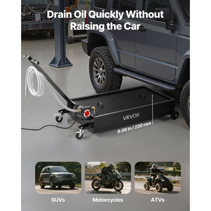 VEVOR Low Profile Oil Drain Pan, 75.7 L Capacity, Rolling Oil Drain Pan with Electric Pump & 2.2 m Hose, Leak-proof & Corrosion-resistant, Fit for Cars, SUVs, Trucks, Motorcycles, ATVs, Metal