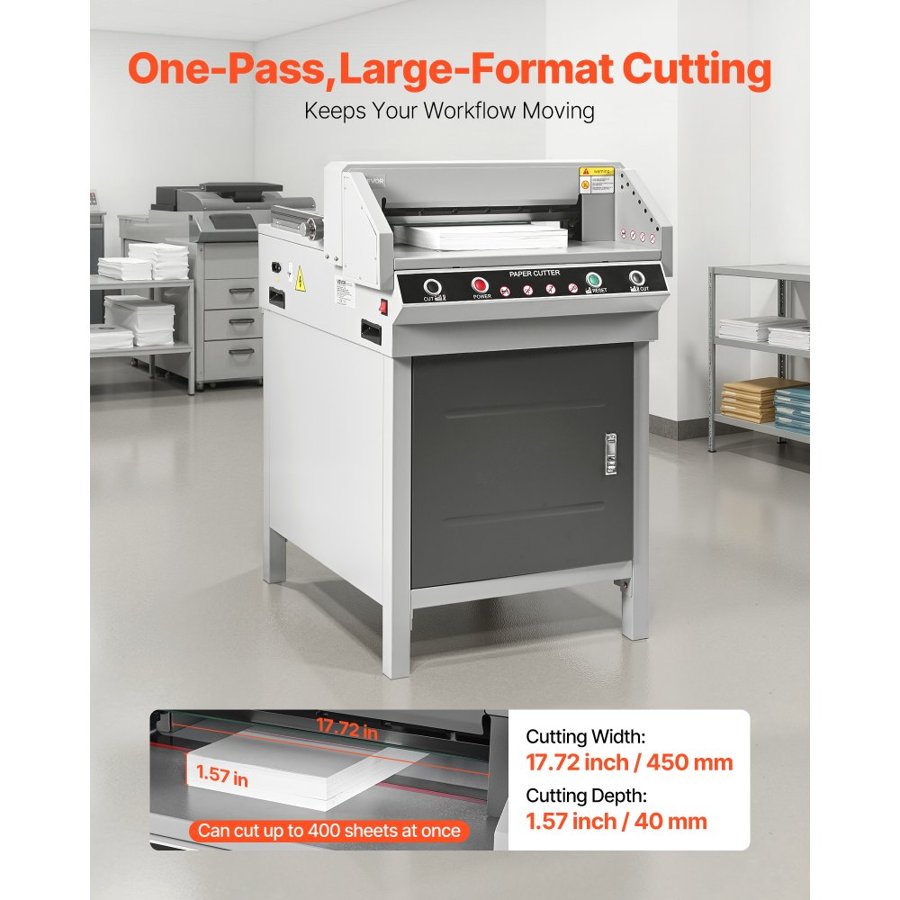 VEVOR Electric Paper Cutter, Heavy Duty Metal Paper Cutter Machine, 450 mm Cutting Width, 40 mm Cutting Thickness, Electric Guillotine Trimmer with Infrared Function and Spare Blade